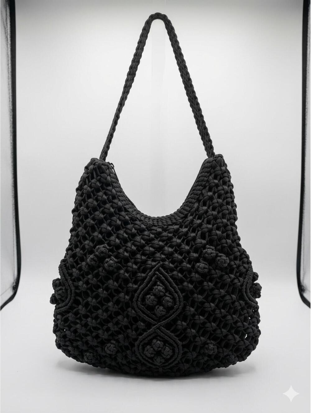 Hobo International Bohemian Macrame Woven Black Bag